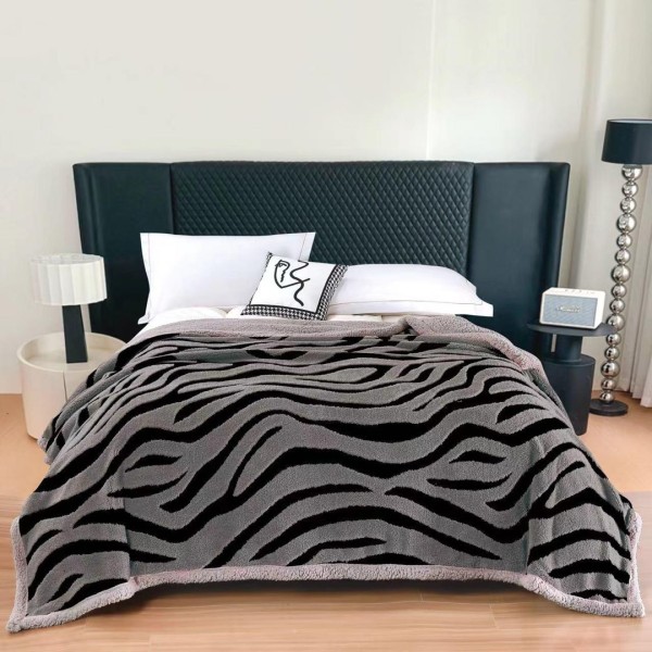   Pătură Cocolino Groasa cu Blăniță Sherpa, 200x230 cm, Zebra, Gri inchis [1]