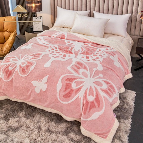 Patura CoCoLiNo cu blanita, 200x230cm, Jojo Home, Roz, Alb, Fluture [1]