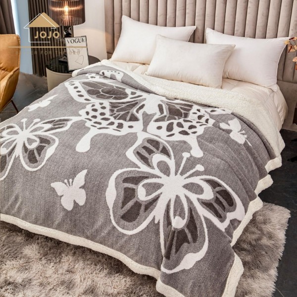 Patura CoCoLiNo cu blanita, 200x230cm, Jojo Home, Gri inchis, Alb, Fluture [1]