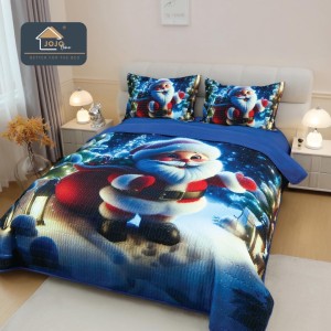 Cuvertura Matlasată, Bumbac Finet, cu Imprimeu 5D, 220x240cm + 2 fete de perna 50x70cm, Albastru, Moș Crăciun cu Felinar Cuvertura Matlasată, Bumbac Finet, cu Imprimeu 5D, 220x240cm + 2 fete de perna 50x70cm, Albastru, Moș Crăciun cu Felinar