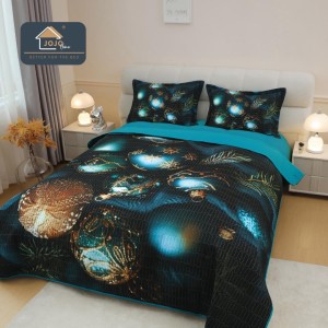 Cuvertura Matlasată, Bumbac Finet, cu Imprimeu 5D, 220x240cm + 2 fete de perna 50x70cm, Negru, Turquoise, Globulete Cuvertura Matlasată, Bumbac Finet, cu Imprimeu 5D, 220x240cm + 2 fete de perna 50x70cm, Negru, Turquoise, Globulete