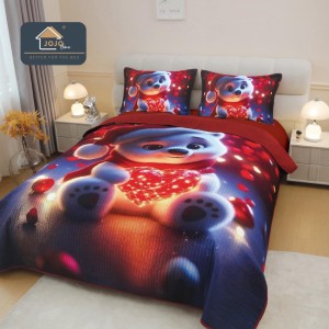 Cuvertura Matlasată, Bumbac Finet, cu Imprimeu 5D, 220x240cm + 2 fete de perna 50x70cm, Bleumarin, Roșu, Ursuleț Polar cu Inimioara Luminata Cuvertura Matlasată, Bumbac Finet, cu Imprimeu 5D, 220x240cm + 2 fete de perna 50x70cm, Bleumarin, Roșu, Ursuleț Polar cu Inimioara Luminata
