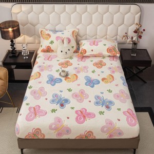 Cearsaf CoCoLiNo, JoJo Home, cu Elastic, 180x200x25cm, 2 fete de perne, 50x70cm, Crem, Fluturi Colorati