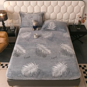 Cearsaf CoCoLiNo, JoJo Home, cu Elastic, 180x200x25cm, 2 fete de perne, 50x70cm, Gri, Frunze