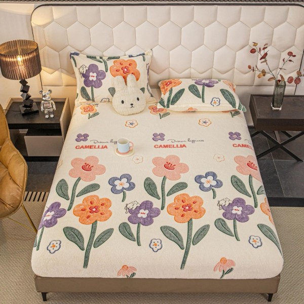 Cearsaf CoCoLiNo, JoJo Home, cu Elastic, 180x200x25cm, 2 fete de perne, 50x70cm, Crem, Multicolor, Flori [1]