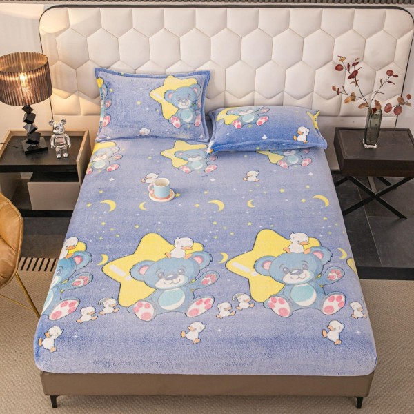 Cearsaf CoCoLiNo, JoJo Home, cu Elastic, 180x200x25cm, 2 fete de perne, 50x70cm, Albastru, Stelute si Ursuleti [1]