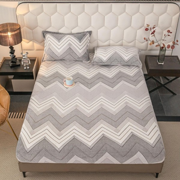 Cearsaf CoCoLiNo, JoJo Home, cu Elastic, 180x200x25cm, 2 fete de perne, 50x70cm, Alb, Gri, Zig-Zag [1]