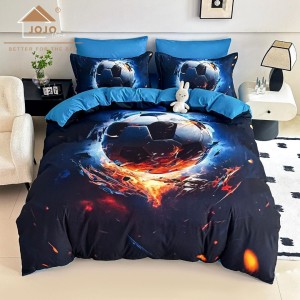 Lenjerie pat dublu, FINET, Imprimeu Digital 5D - Identic cu poza, Cu ELASTIC, 6 piese, Jojo Home, Albastru, Bleumarin, Minge Fotbal