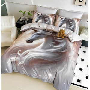 Lenjerie pat single, FINET, Imprimeu Digital - Identic cu poza, 4 piese, cu ELASTIC, Jojo Home, Gri, Alb, Unicorn Lenjerie pat single, FINET, Imprimeu Digital - Identic cu poza, 4 piese, cu ELASTIC, Jojo Home, Gri, Alb, Unicorn