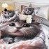 Lenjerie pat single,  FINET, Imprimeu Digital - Identic cu poza, 4 piese, cu ELASTIC, Jojo Home, Gri, Bej, Pisicuta [2]