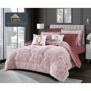 Lenjerie de pat cu Pilota Inclusa, Jojo Home, Cearceaf cu Elastic, 6 Piese, Blană de Iepure Artificială si Catifea, Alb cu Roz Ars Lenjerie de pat cu Pilota Inclusa, Jojo Home, Cearceaf cu Elastic, 6 Piese, Blană de Iepure Artificială si Catifea, Alb cu Roz Ars