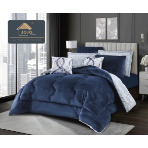 Lenjerie de pat cu Pilota Inclusa, Jojo Home, Cearceaf cu Elastic, 6 Piese, Blană de Iepure Artificială si Catifea, Bleumarin Lenjerie de pat cu Pilota Inclusa, Jojo Home, Cearceaf cu Elastic, 6 Piese, Blană de Iepure Artificială si Catifea, Bleumarin