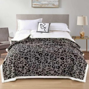 Pătură Cocolino Groasa, cu Blăniță Sherpa Alba, 200x230 cm, Leopard, Gri Pătură Cocolino Groasa, cu Blăniță Sherpa Alba, 200x230 cm, Leopard, Gri