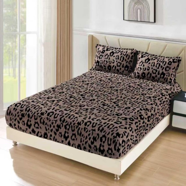 Cearsaf cu Elastic, Cocolino Sherpa Touch, 180x200cm si 2 fete de perna 50x70cm, Model Leopard, Cappuccino [1]