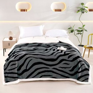 Pătură Cocolino Groasa cu Blăniță Sherpa, 200x230 cm, Zebra, Gri inchis Pătură Cocolino Groasa cu Blăniță Sherpa, 200x230 cm, Zebra, Gri inchis