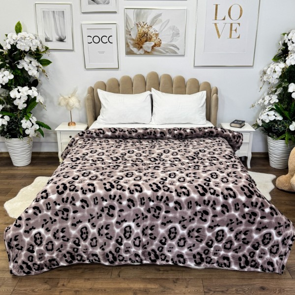 Patura pufoasa cocolino 200x230cm, 240g/mp, Grej, Animal Print [1]