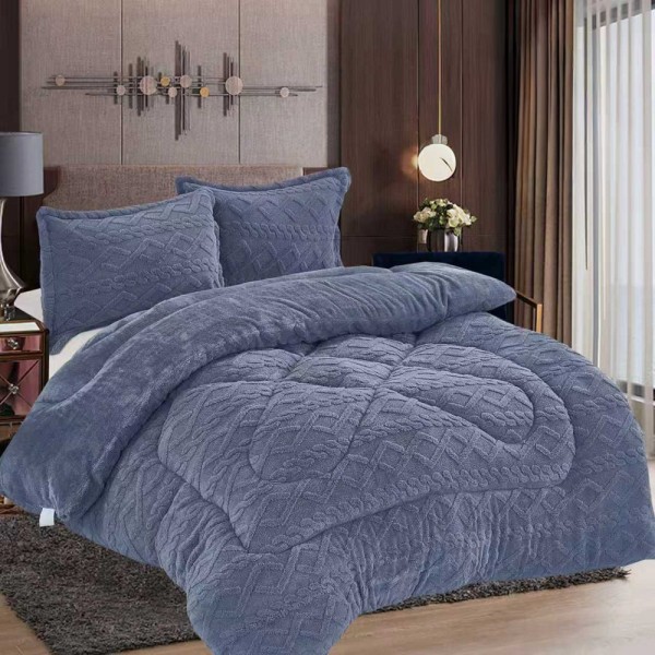Pilota Cocolino gofrat 3D tricotaj, cu blanita asortata, 200x230cm si 2 fete de perna 50x70cm, Gri albastrui [1]