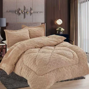 Pilota Cocolino gofrat 3D tricotaj, cu blanita asortata, 200x230cm si 2 fete de perna 50x70cm, Bej