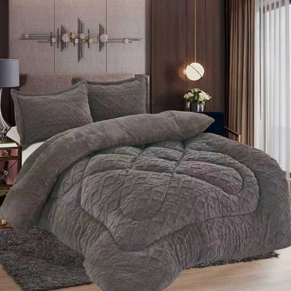 Pilota Cocolino gofrat 3D tricotaj, cu blanita asortata, 200x230cm si 2 fete de perna 50x70cm, Gri inchis [1]