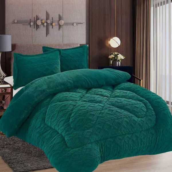 Pilota Cocolino gofrat 3D tricotaj, cu blanita asortata, 200x230cm si 2 fete de perna 50x70cm, Verde smarald [1]