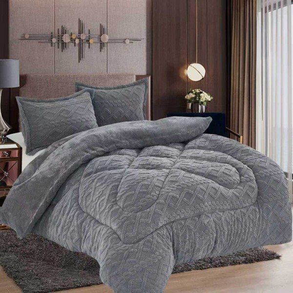 Pilota Cocolino gofrat 3D tricotaj, cu blanita asortata, 200x230cm si 2 fete de perna 50x70cm, Gri [1]