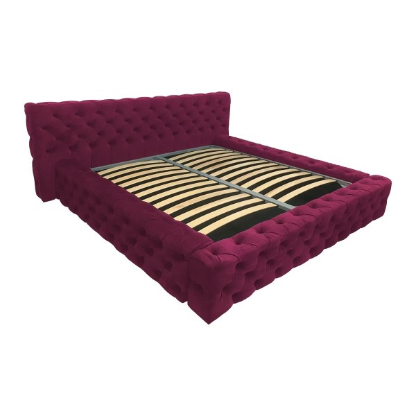 Pat Matrimonial, Tapițat stil Chesterfield, pentru saltea de 160x200cm,  cu Lada de Depozitare, Grena - model GOLD - cu Somiera Rabatabila [1]