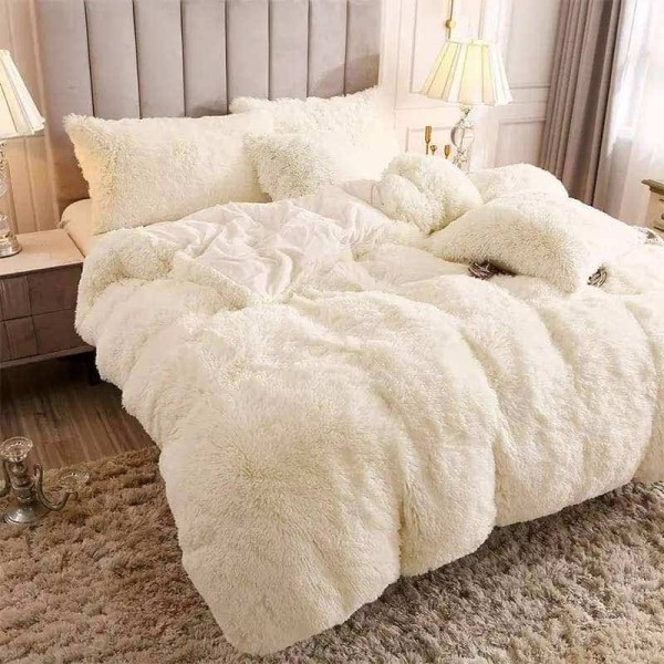  Pilota CoCoLiNo Fluffy, cu Blanita tip Sherpa, Alba, 200x230cm + 2 fete de perna 50x70cm, matlasata, Crem [1]
