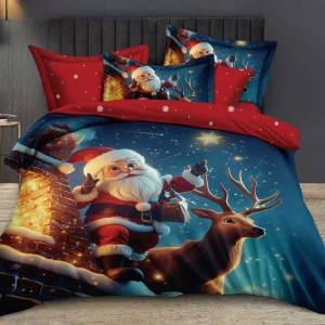 Lenjerie pat dublu, FINET, Digital Print, Craciun, Albastru, Rosu, Multicolor, Moș Crăciun cu sania Lenjerie pat dublu, FINET, Digital Print, Craciun, Albastru, Rosu, Multicolor, Moș Crăciun cu sania