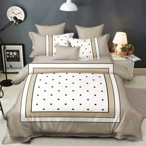 Lenjerie pat dublu,  FINET, 6 piese, IDENTICA CU POZA, Bej, Alb, elegant