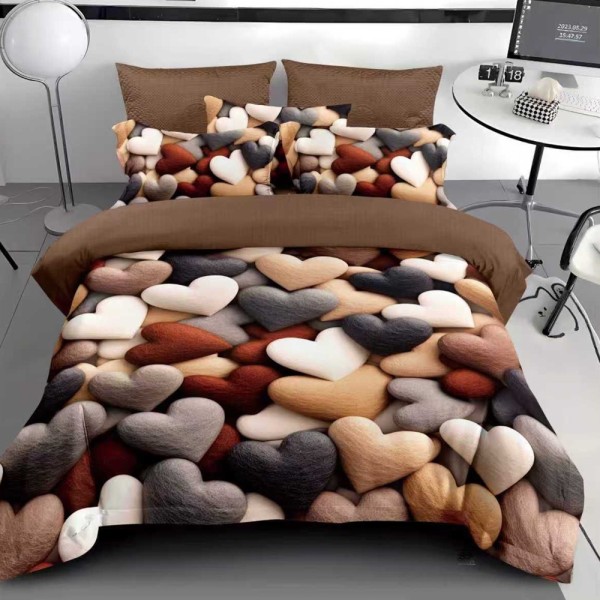 Lenjerie pat dublu,  FINET, 6 piese, IDENTICA CU POZA, Multicolor, inimioare [1]