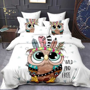 Lenjerie pat dublu,  FINET, 6 piese, IDENTICA CU POZA, Alb, bufnita