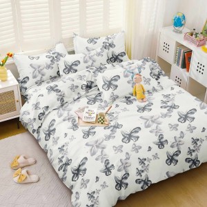 Lenjerie pat dublu cu Elastic (160x200cm si 180x200cm), bumbac satinat, Alb unt, fluturi Lenjerie pat dublu cu Elastic (160x200cm si 180x200cm), bumbac satinat, Alb unt, fluturi