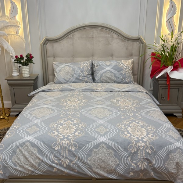 Lenjerie Pat Dublu, Bumbac Ranforce, 4 piese, Atelier Cumparamisim - Lux Suprem, Rafinament Desăvârșit, Confort Regal, Gri, Bej, Model Elegant [1]