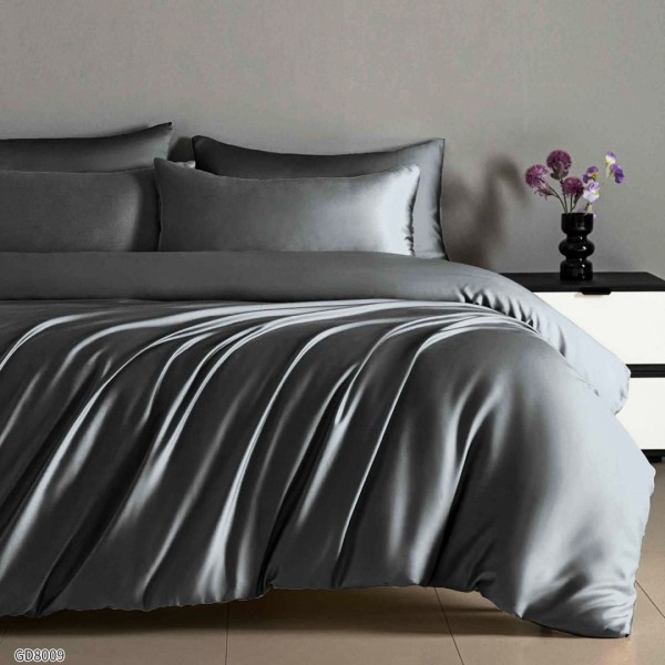 Lenjerie de Pat din Satin Extra Fin, Pat Dublu, 4 Piese, cu ELASTIC, Uni, Gri inchis – Rafinament și Lux la Superlativ [1]