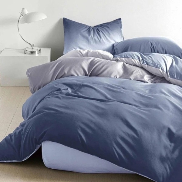 Lenjerie pat dublu, bumbac satinat, cu doua feţe, 4 piese,  Bleu, Albastru, degrade [1]