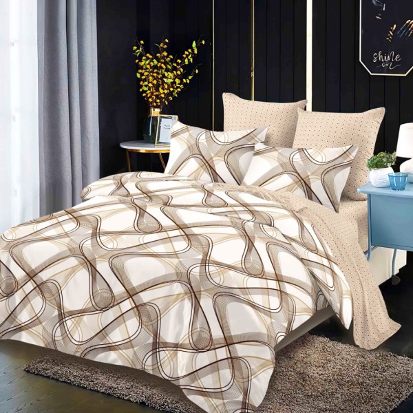 Lenjerie pat dublu,  FINET, cu elastic, 6 piese, Bej, Maro, Model Clasic [1]