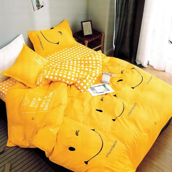 Lenjerie pat dublu, bumbac satinat, cu doua feţe, 4 piese,  Galben, emoji [1]