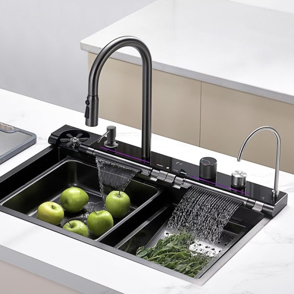 Chiuveta Bucatarie Multifunctionala cu LED, Inox, Gri Inchis – Negru 75×45cm – Puterea Tehnologiei și Designului în Bucătăria Ta [1]