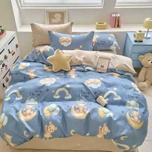 Lenjerie pat dublu (140x200cm, 160x200cm, 180x200cm),  FINET, 6 piese, Bleu, ursuleti