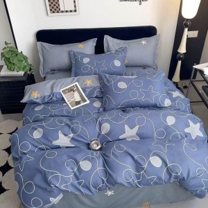 Lenjerie pat dublu, Finet, 6 piese, Albastru, stelute