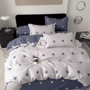 Lenjerie pat dublu, Finet, 6 piese, Gri, Albastru, stelute