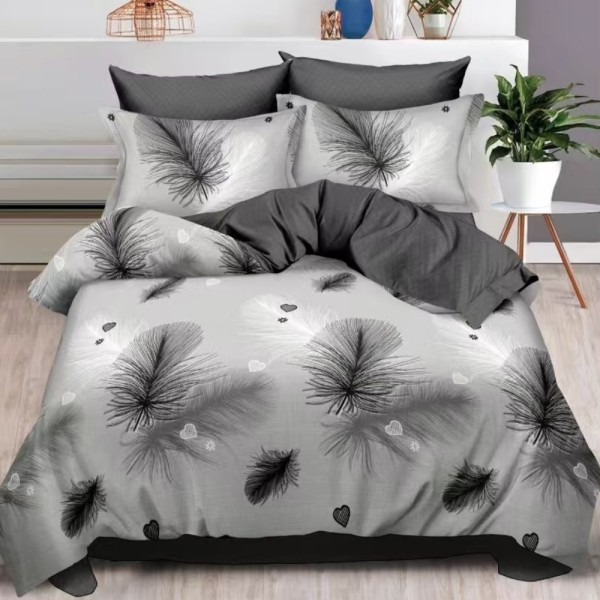 Lenjerie pat dublu (140x200cm, 160x200cm, 180x200cm),  FINET, 6 piese, Gri, Alb, Negru, pene [1]