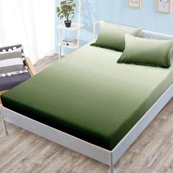 Cearsaf cu elastic  Bumbac FINET  180x200cm  2 fete de perne 50x70cm  Verde  degrade