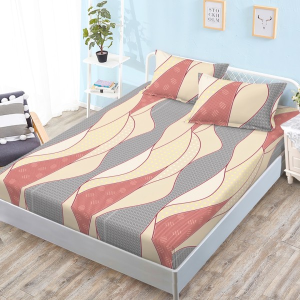 Cearsaf cu elastic, Bumbac FINET, 160x200cm, 2 fete de perne 50x70cm, Bej, Gri, Caramiziu, Model Clasic [1]