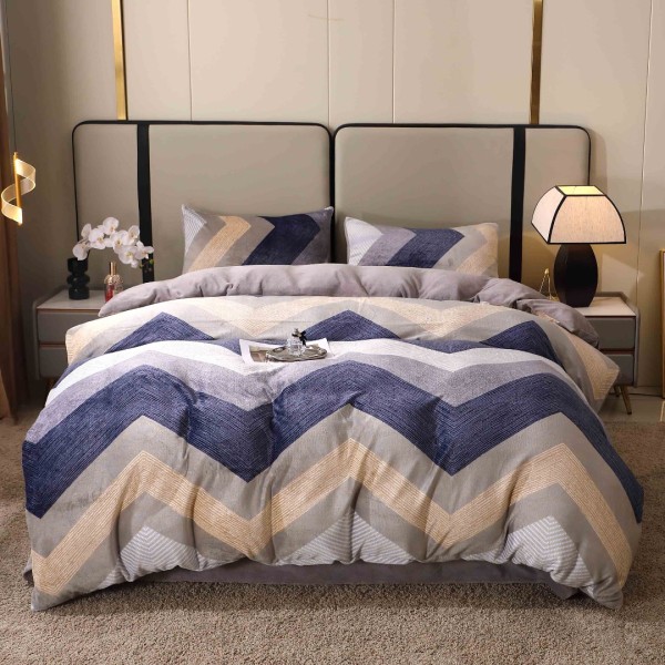 Lenjerie pat dublu, Super Pufoasa COCOLINO, 4 piese, Bleumarin, Gri, Zig-Zag [1]
