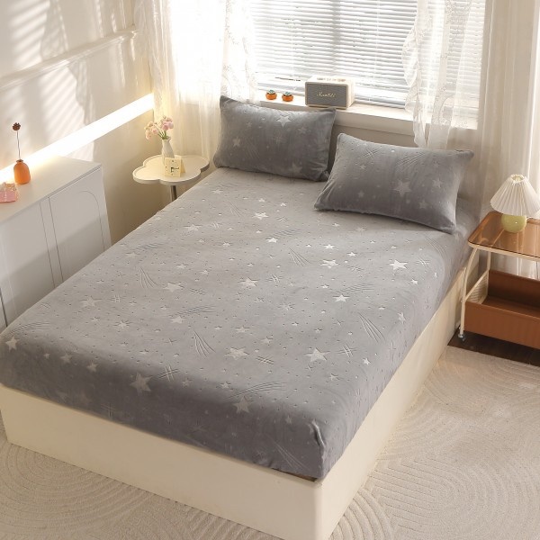 Husa cu Elastic pufoasa Cocolino, 180x200cm si 2 fete de perna 50x70cm, Ploaie de Stele, Gri [1]