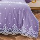 Lenjerie pat dublu, Bumbac Fin cu Dantela si Broderie Rafinata, CEARSAF CU ELASTIC, 6 piese, Lila