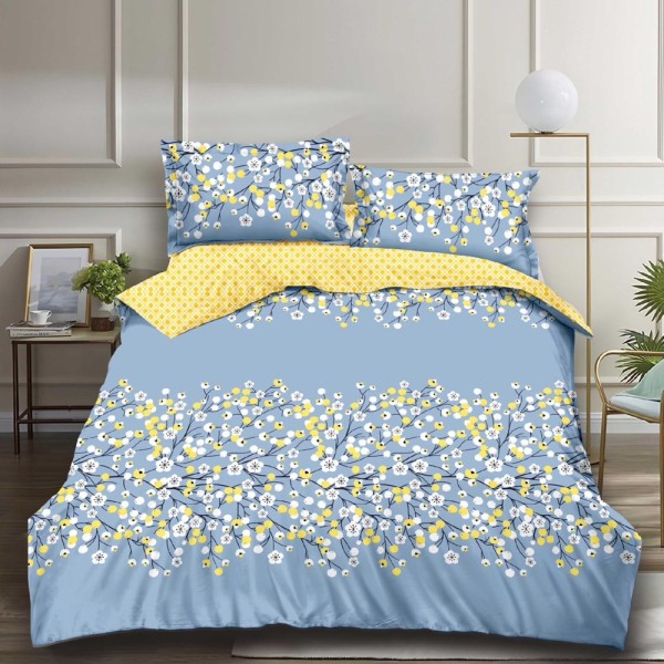Lenjerie pat 1 PERSOANA, FINET, 4 piese, Bleu, floricele [1]