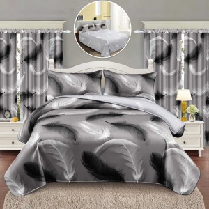 Lenjerie Pat Single, FINET, 6 piese, cu 2 DRAPERII INCLUSE, Gri, pene Lenjerie Pat Single, FINET, 6 piese, cu 2 DRAPERII INCLUSE, Gri, pene