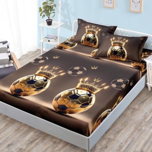 Cearșaf cu Elastic, Bumbac Satinat, 180x200 cm + 2 Fețe de Pernă 50x70 cm, Maro, minge fotbal Cearșaf cu Elastic, Bumbac Satinat, 180x200 cm + 2 Fețe de Pernă 50x70 cm, Maro, minge fotbal